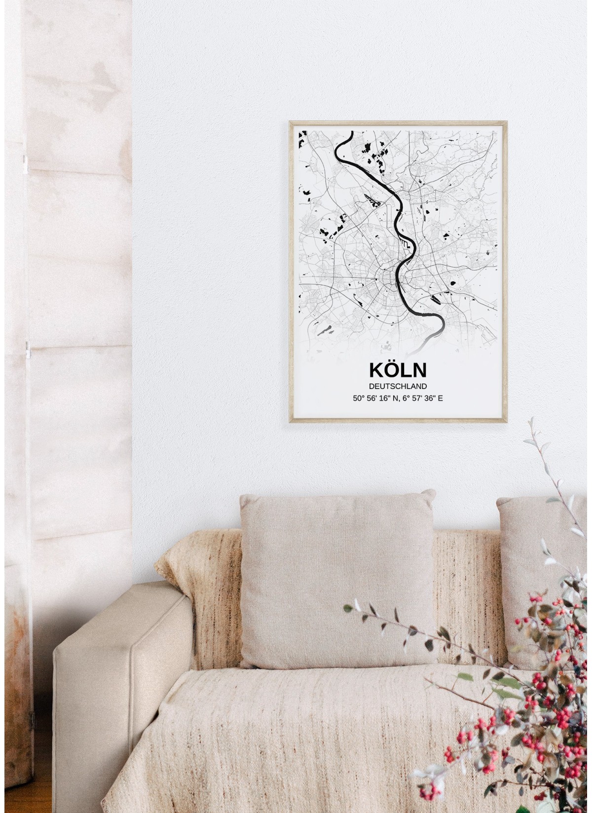 Affiche carte Köln - rectangle Noir et Blanc