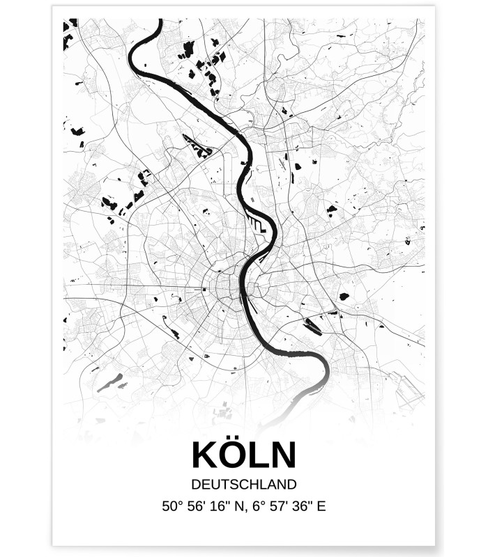 Affiche carte Köln - rectangle Noir et Blanc