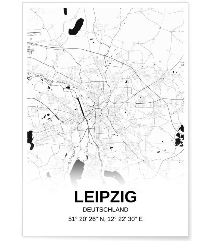 Affiche carte Liepzig - rectangle Noir et Blanc