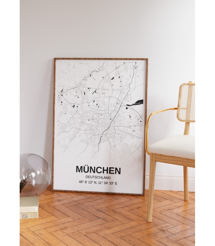 Affiche carte München - rectangle Noir et Blanc