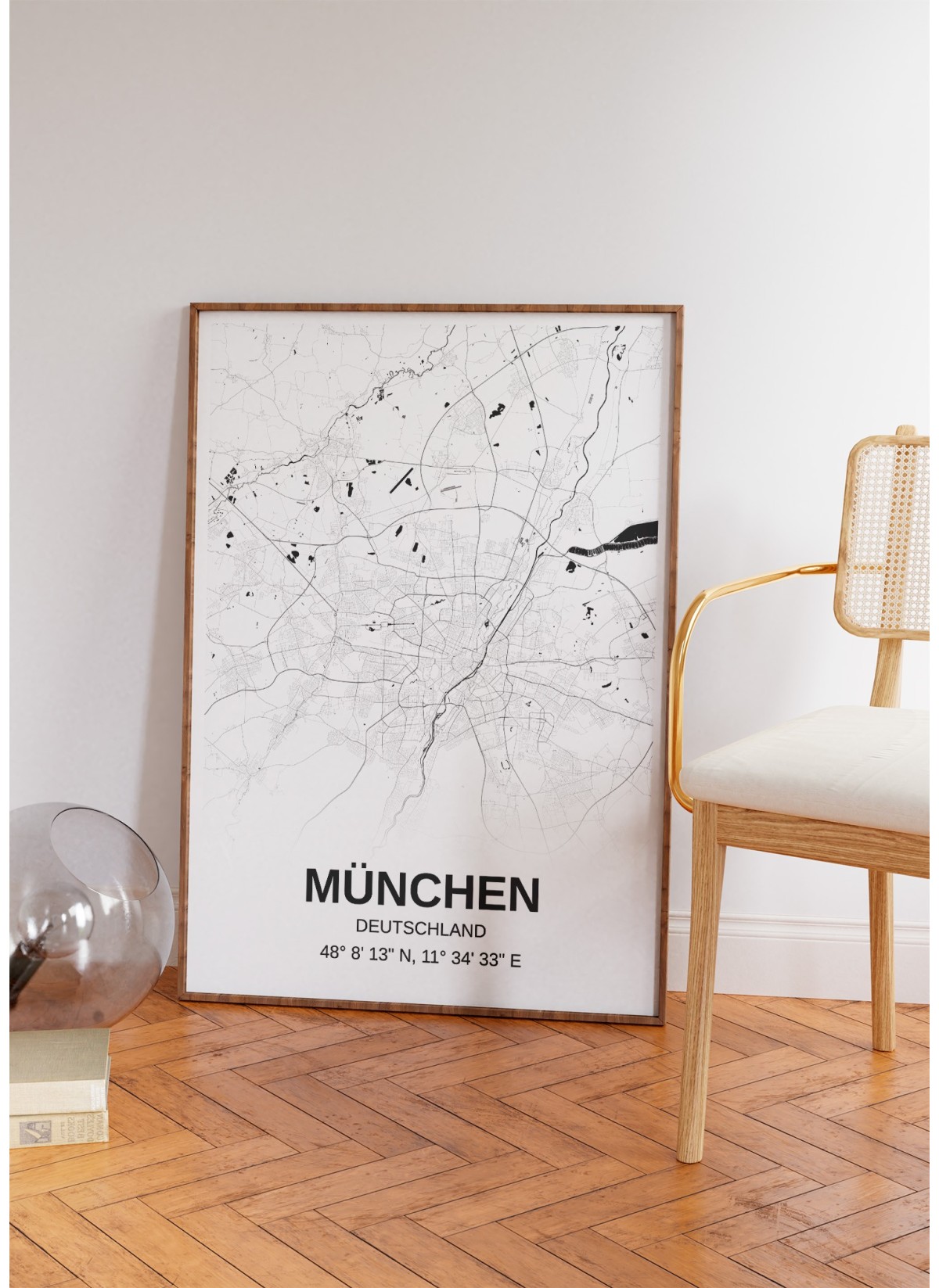 Affiche carte München - rectangle Noir et Blanc