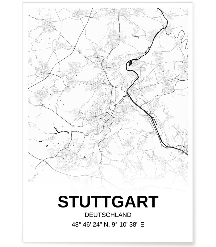 Affiche carte Stuttgart - rectangle Noir et Blanc
