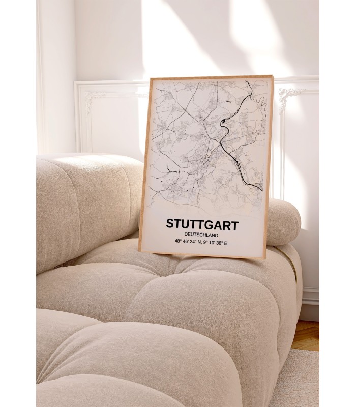 Affiche carte Stuttgart - rectangle Noir et Blanc