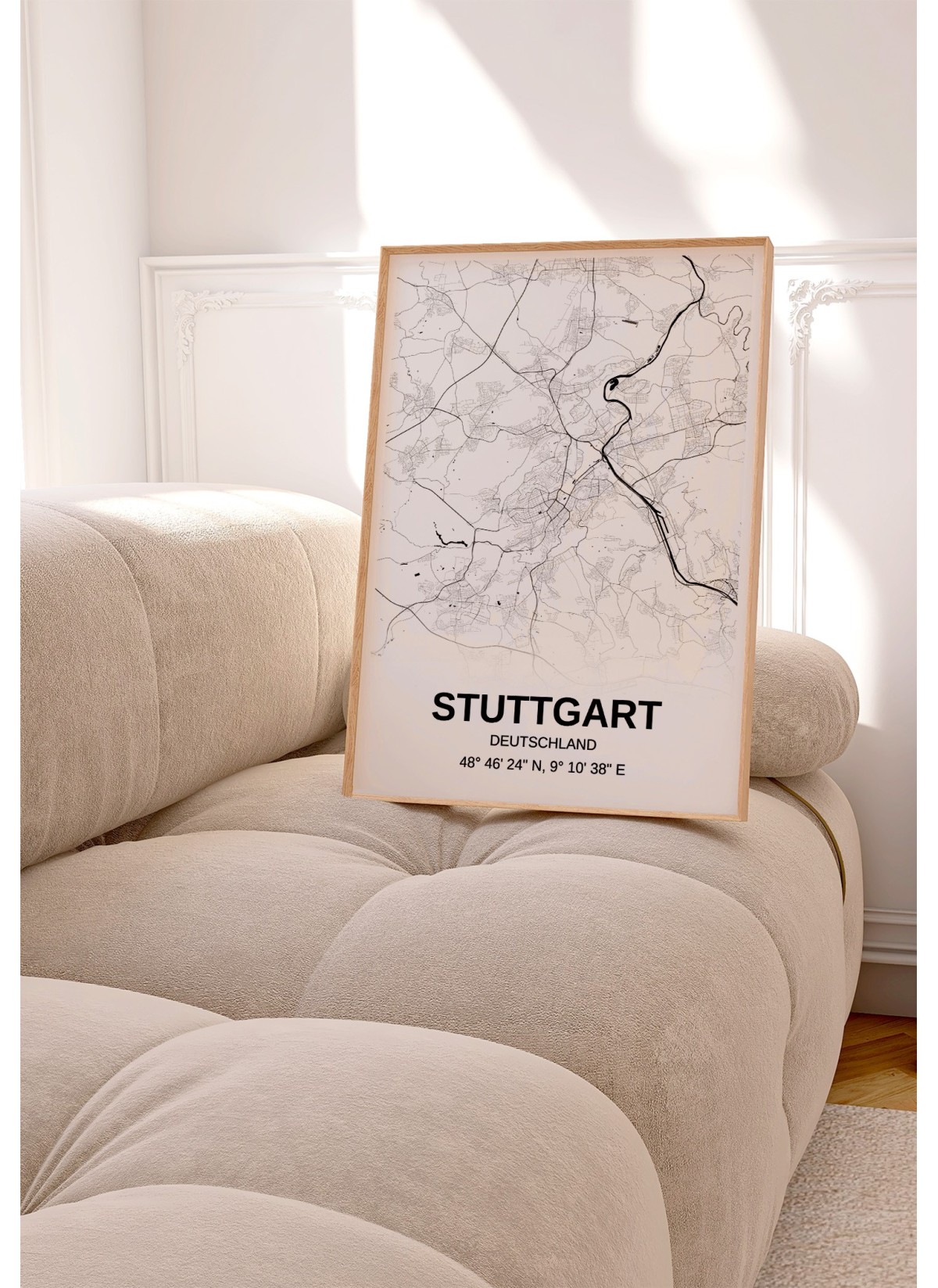 Affiche carte Stuttgart - rectangle Noir et Blanc