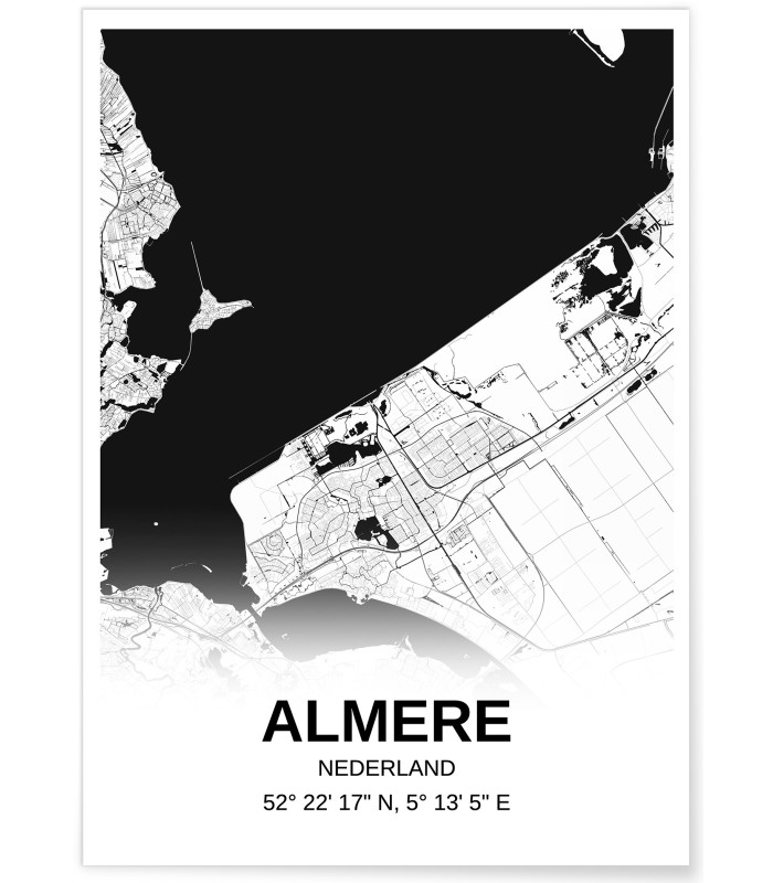 Affiche carte Almere - rectangle Noir et Blanc
