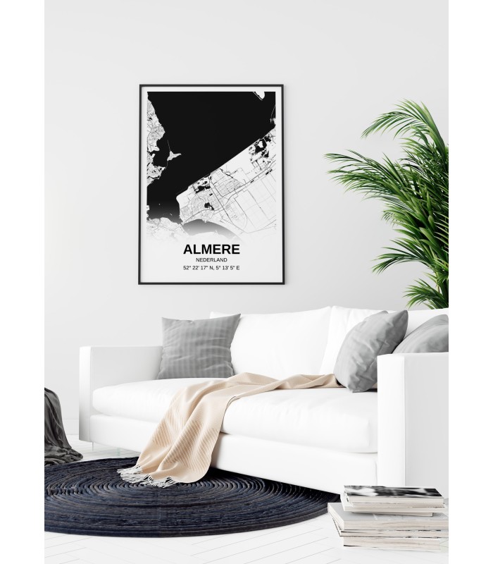 Affiche carte Almere - rectangle Noir et Blanc