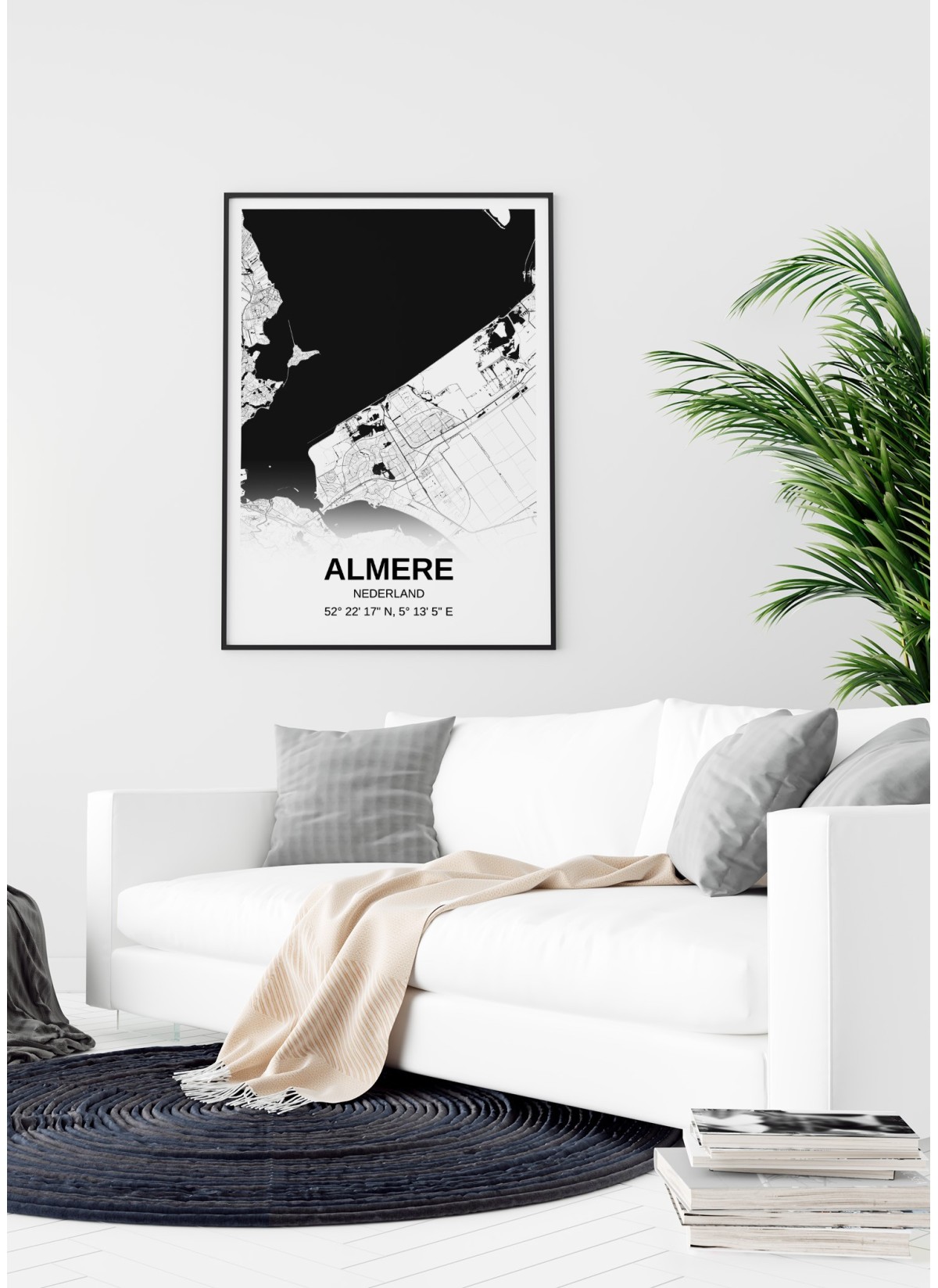 Affiche carte Almere - rectangle Noir et Blanc