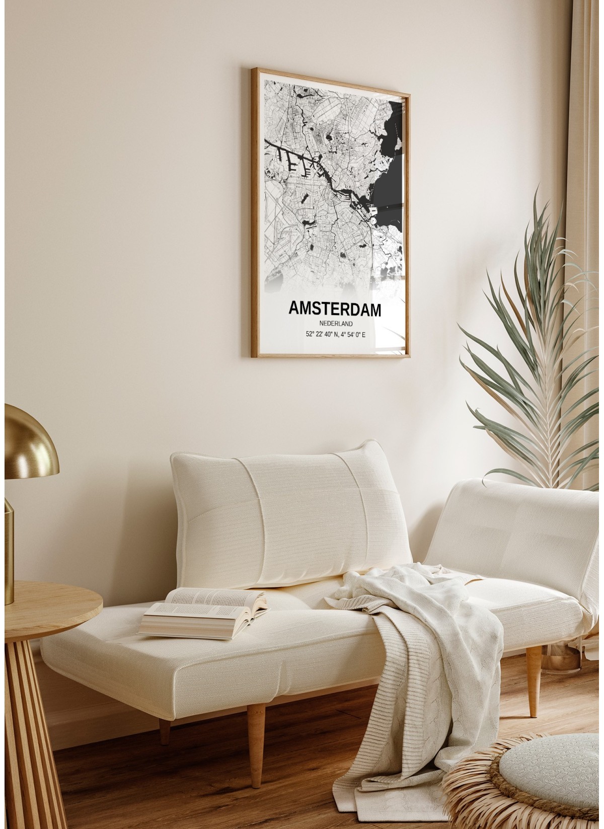 Affiche carte Amsterdam - rectangle Noir et Blanc