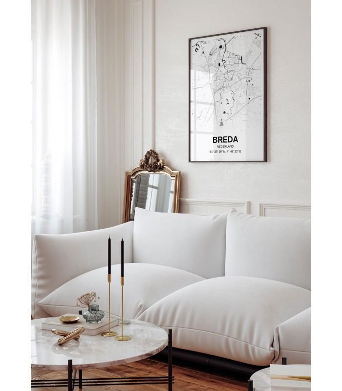 Affiche carte Breda - rectangle Noir et Blanc