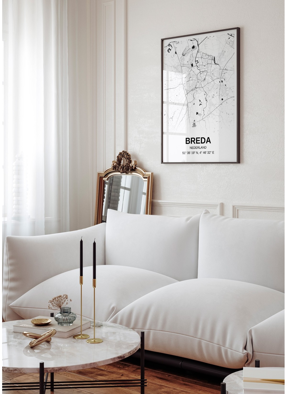 Affiche carte Breda - rectangle Noir et Blanc