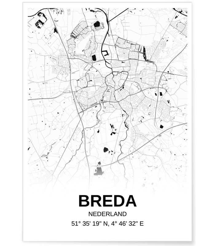 Affiche carte Breda - rectangle Noir et Blanc