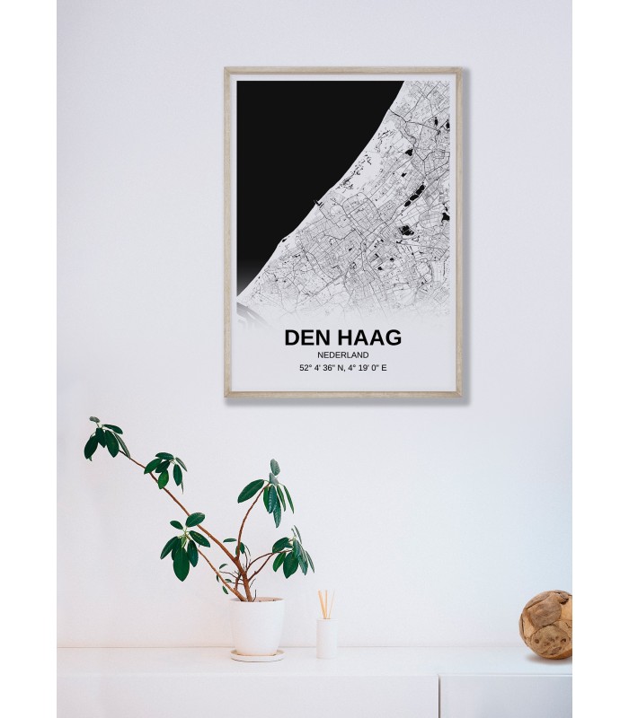 Affiche carte Den Haag - rectangle Noir et Blanc