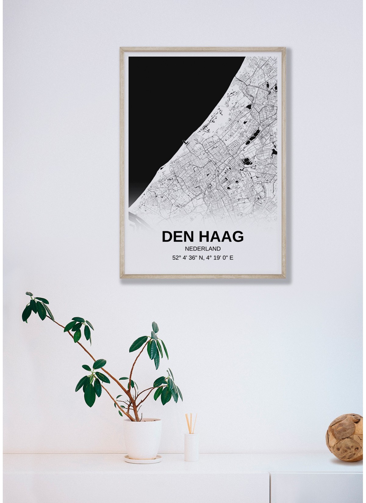 Affiche carte Den Haag - rectangle Noir et Blanc