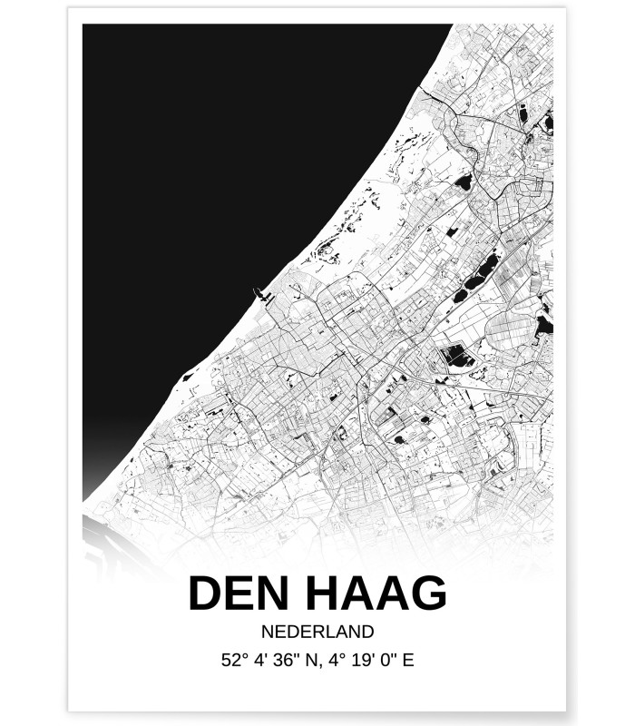 Affiche carte Den Haag - rectangle Noir et Blanc