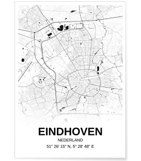 Affiche carte Eindhoven - rectangle Noir et Blanc