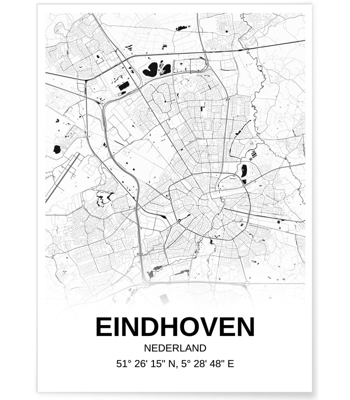 Affiche carte Eindhoven - rectangle Noir et Blanc