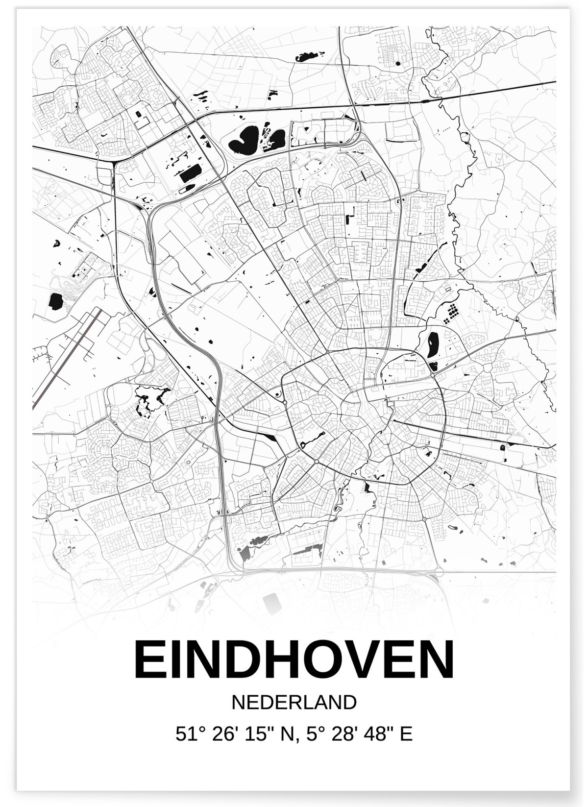 Affiche carte Eindhoven - rectangle Noir et Blanc