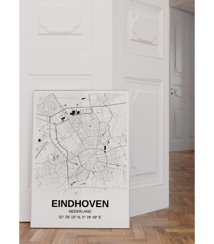 Affiche carte Eindhoven - rectangle Noir et Blanc