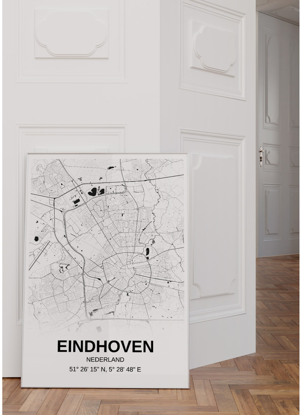 Affiche carte Eindhoven - rectangle Noir et Blanc