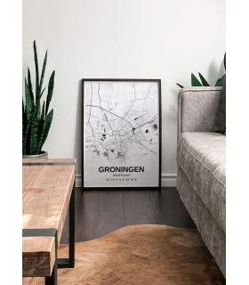 Affiche carte Groningen - rectangle Noir et Blanc