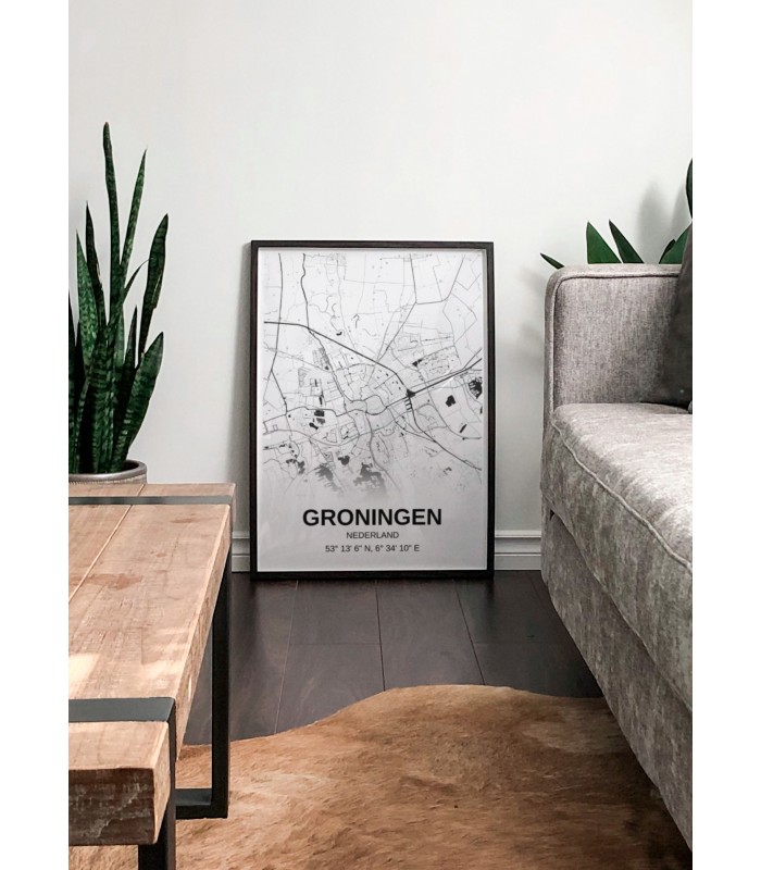 Affiche carte Groningen - rectangle Noir et Blanc