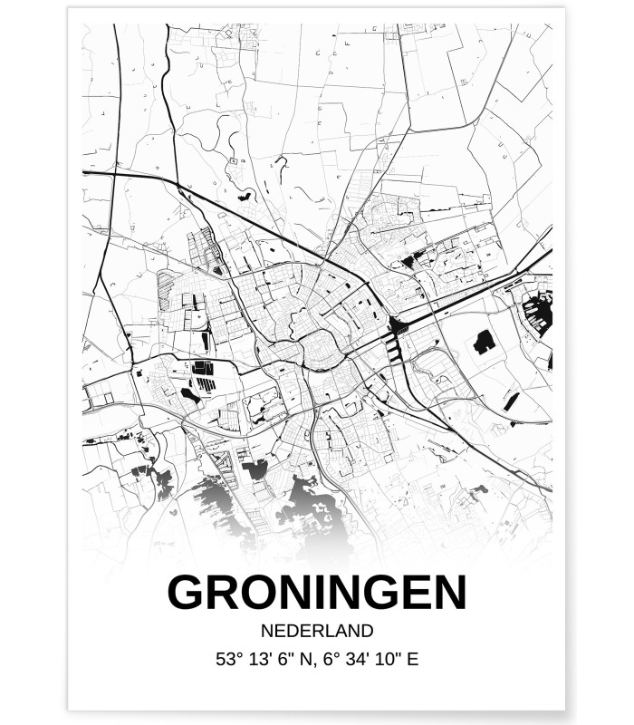 Affiche carte Groningen - rectangle Noir et Blanc