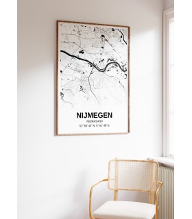 Affiche carte Nijmegen - rectangle Noir et Blanc