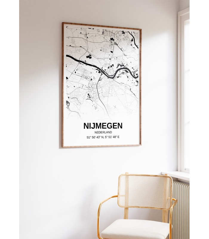 Affiche carte Nijmegen - rectangle Noir et Blanc