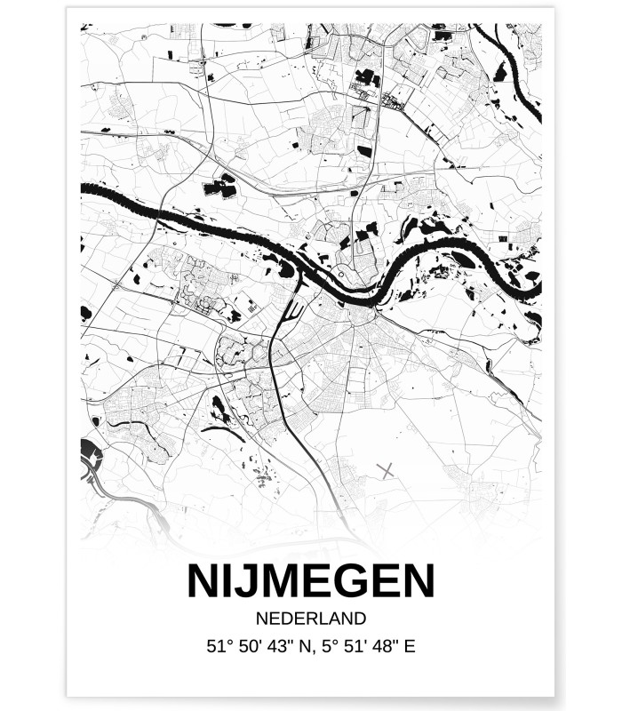 Affiche carte Nijmegen - rectangle Noir et Blanc