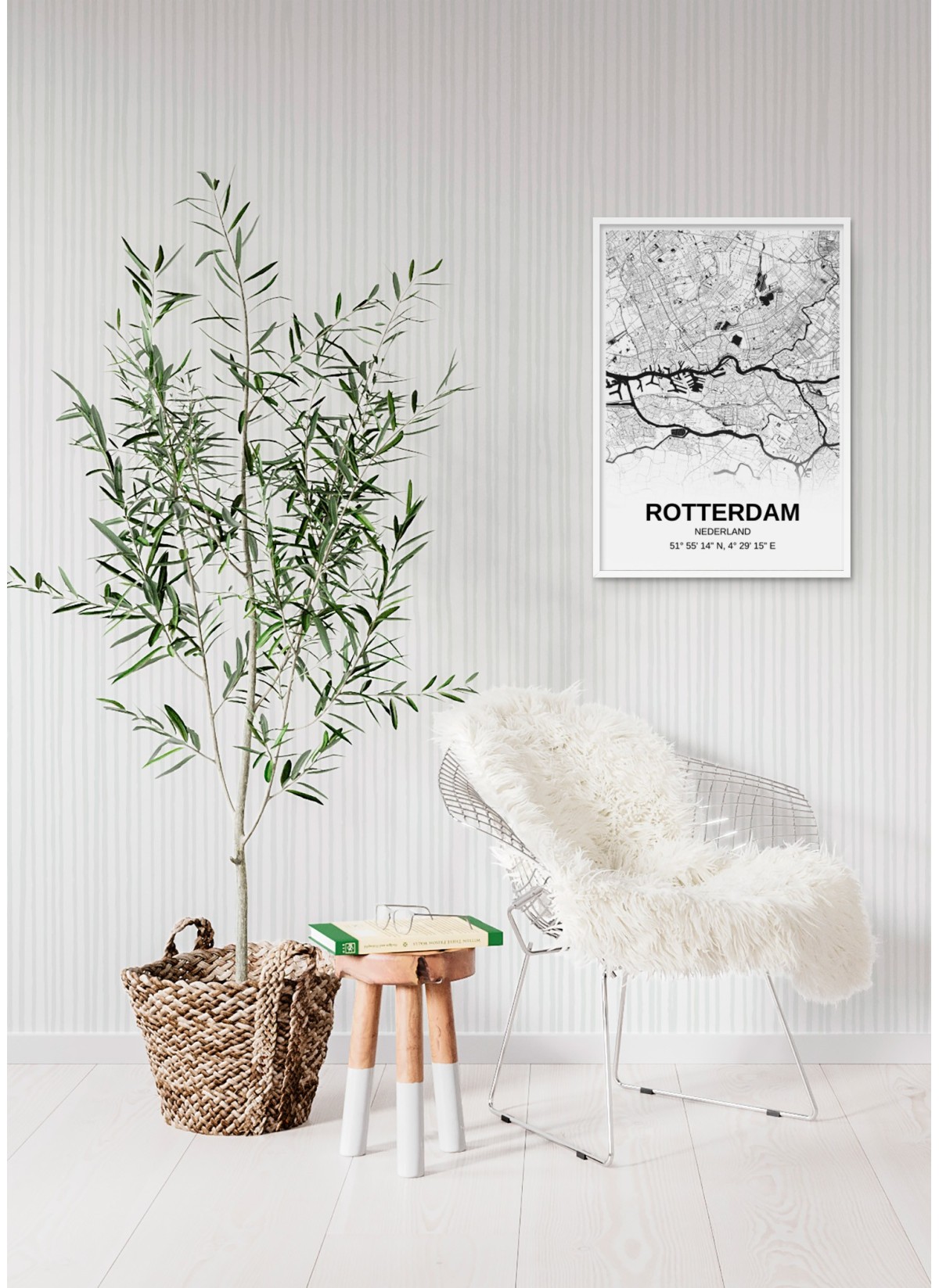 Affiche carte Rotterdam - rectangle Noir et Blanc