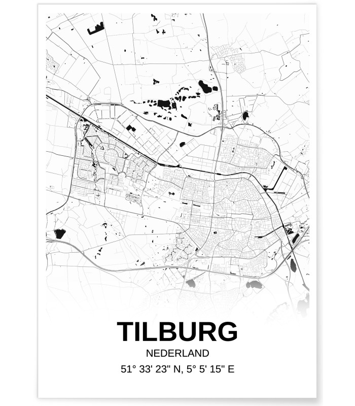 Affiche carte Tilburg - rectangle Noir et Blanc
