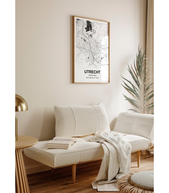 Affiche carte Utrecht - rectangle Noir et Blanc