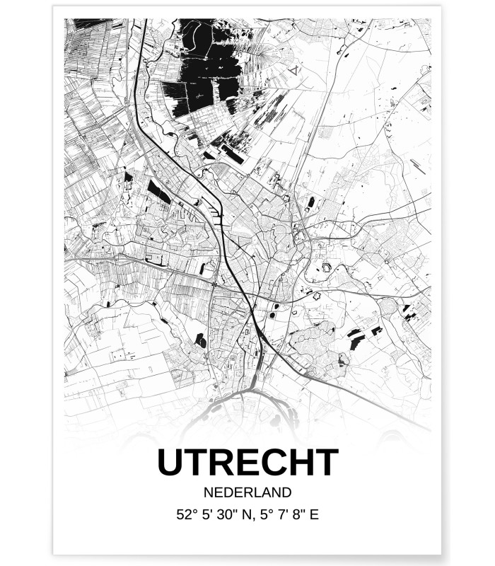 Affiche carte Utrecht - rectangle Noir et Blanc