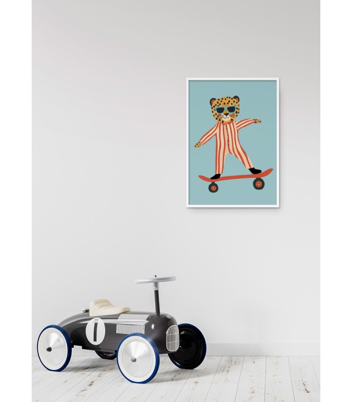Affiche Guépard sur skateboard