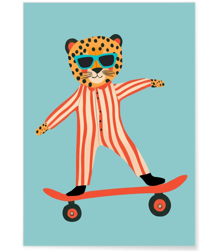 Affiche Guépard sur skateboard