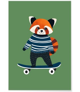 Affiche Panda roux skateur