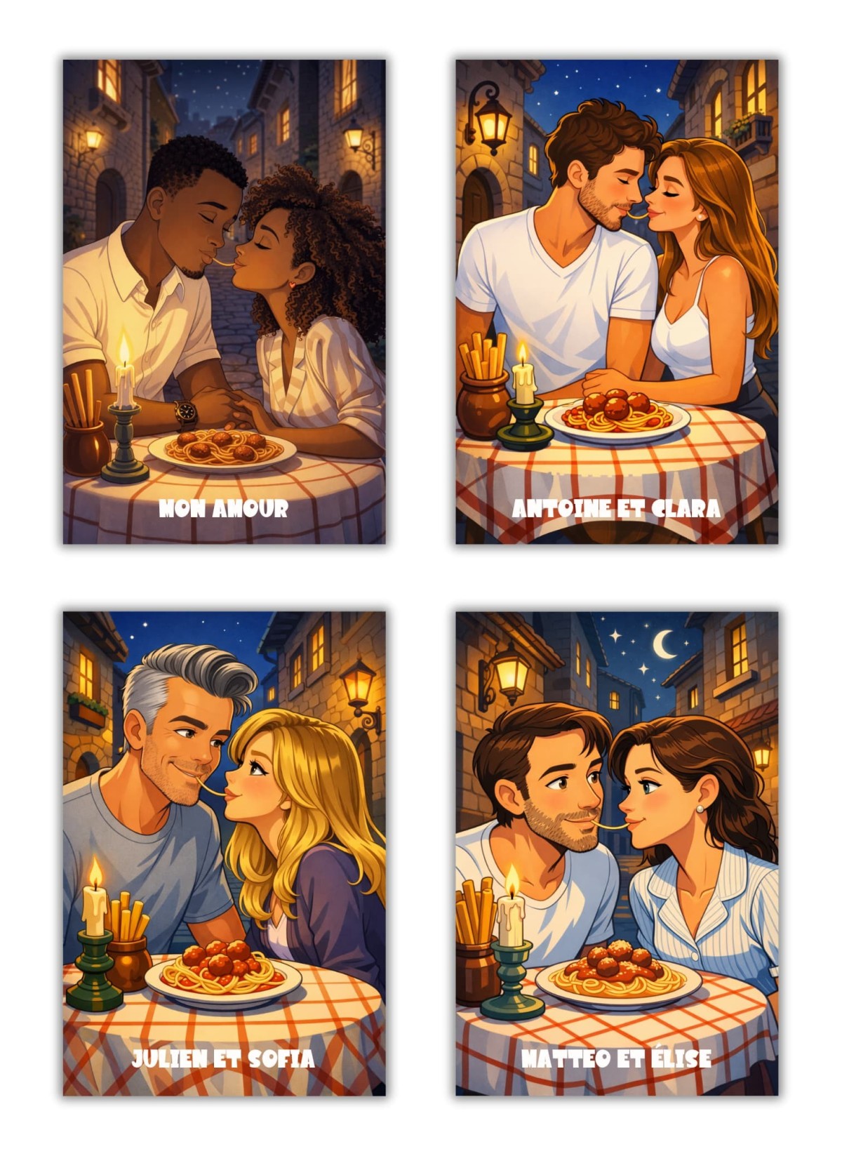 Affiche Personnalisée – Dessin Animé Couple Spaghetti