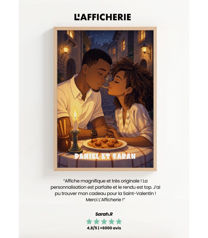 Affiche Personnalisée – Dessin Animé Couple Spaghetti