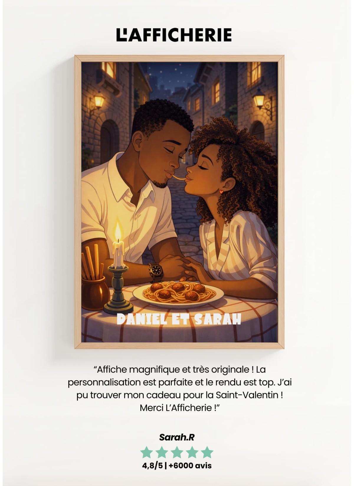 Affiche Personnalisée – Dessin Animé Couple Spaghetti