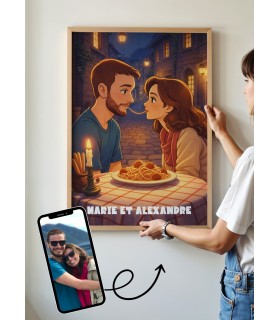 Affiche Personnalisée – Dessin Animé Couple Spaghetti