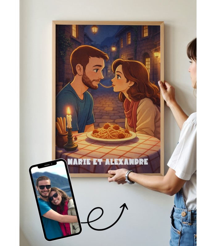 Affiche Personnalisée – Dessin Animé Couple Spaghetti