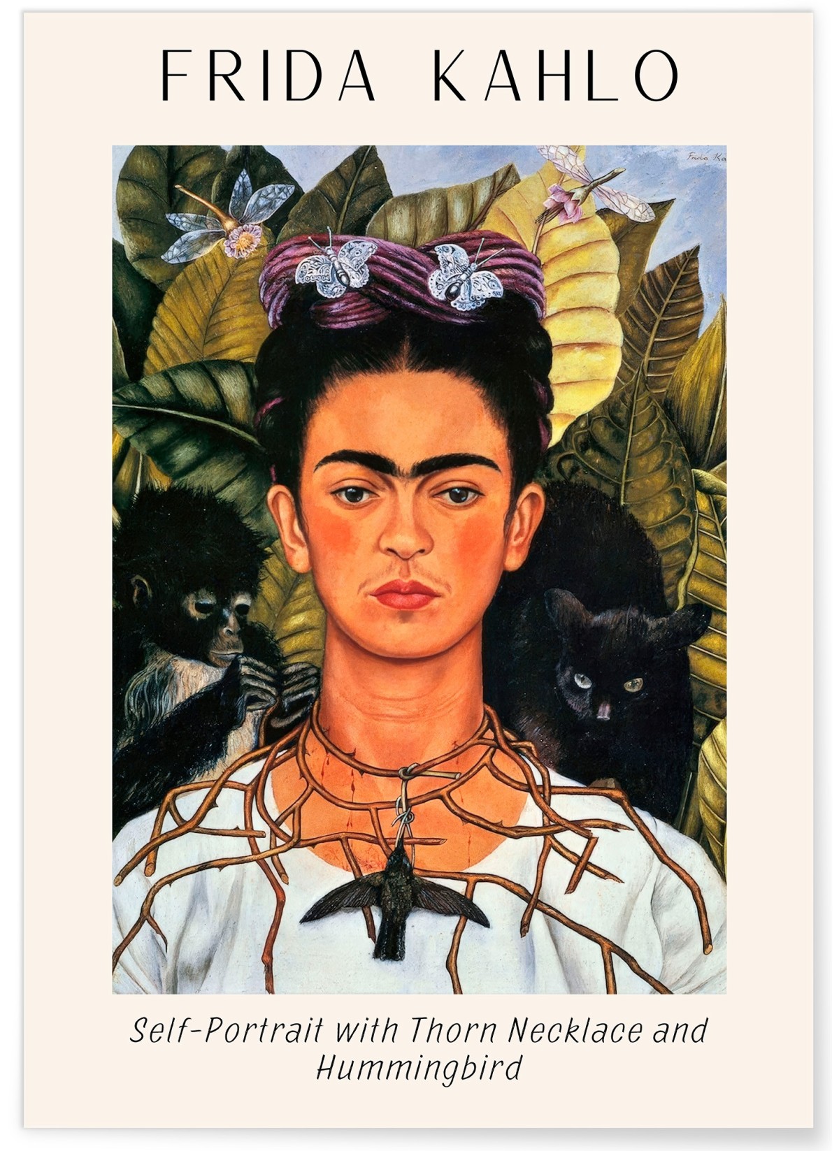 Affiche Frida Kahlo « Self-Portrait with Thorn Necklace and Hummingbird »
