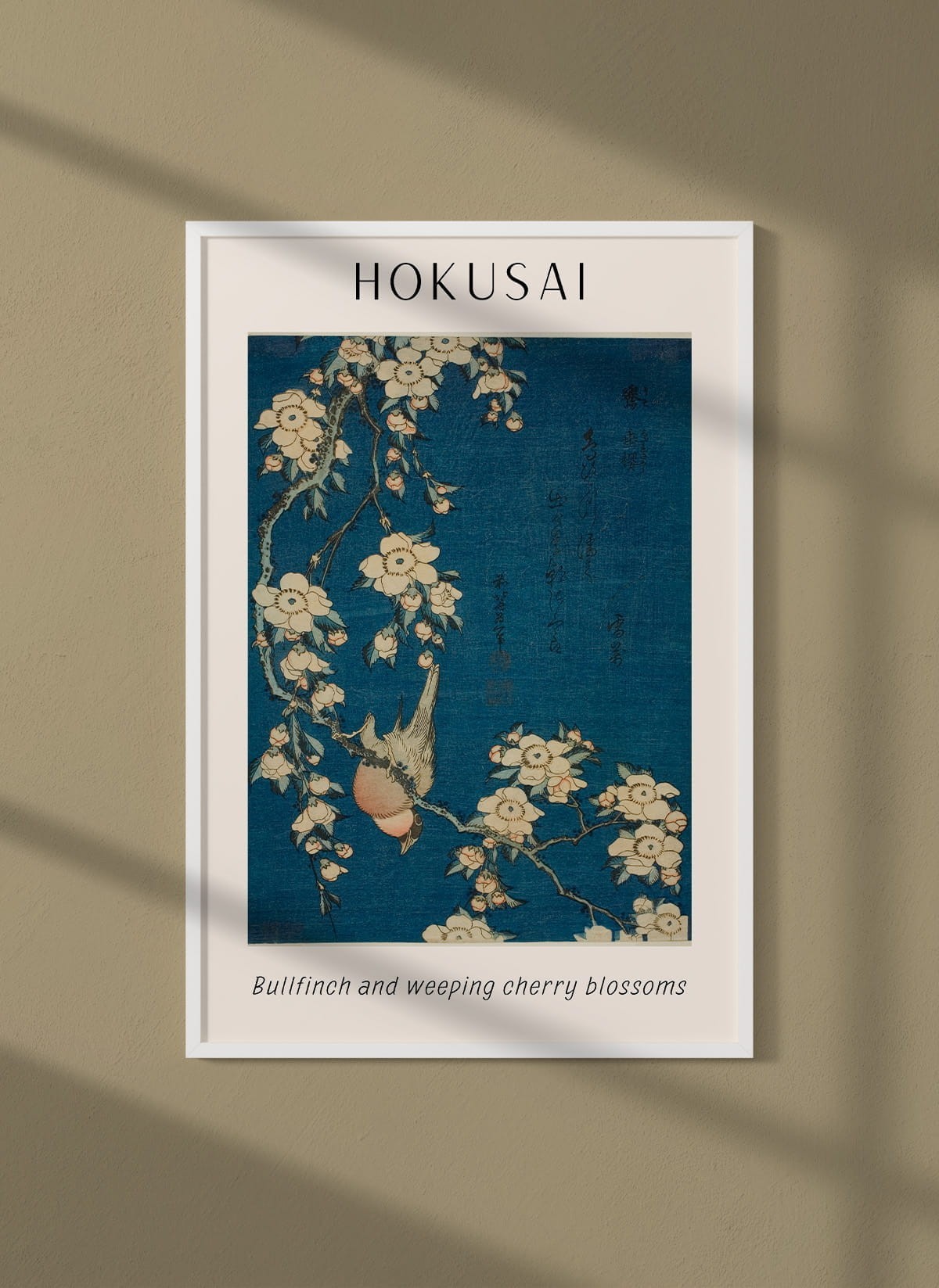 Affiche Hokusai "Bullfinch and weeping cherry blossoms"
