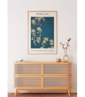 Affiche Hokusai "Bullfinch and weeping cherry blossoms"