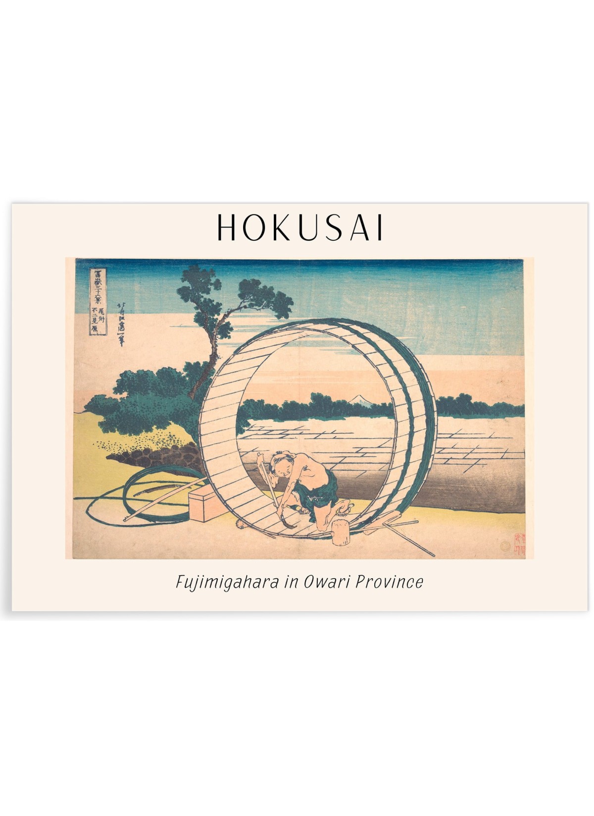 Affiche Hokusai "Fujimigahara in Owari Province"