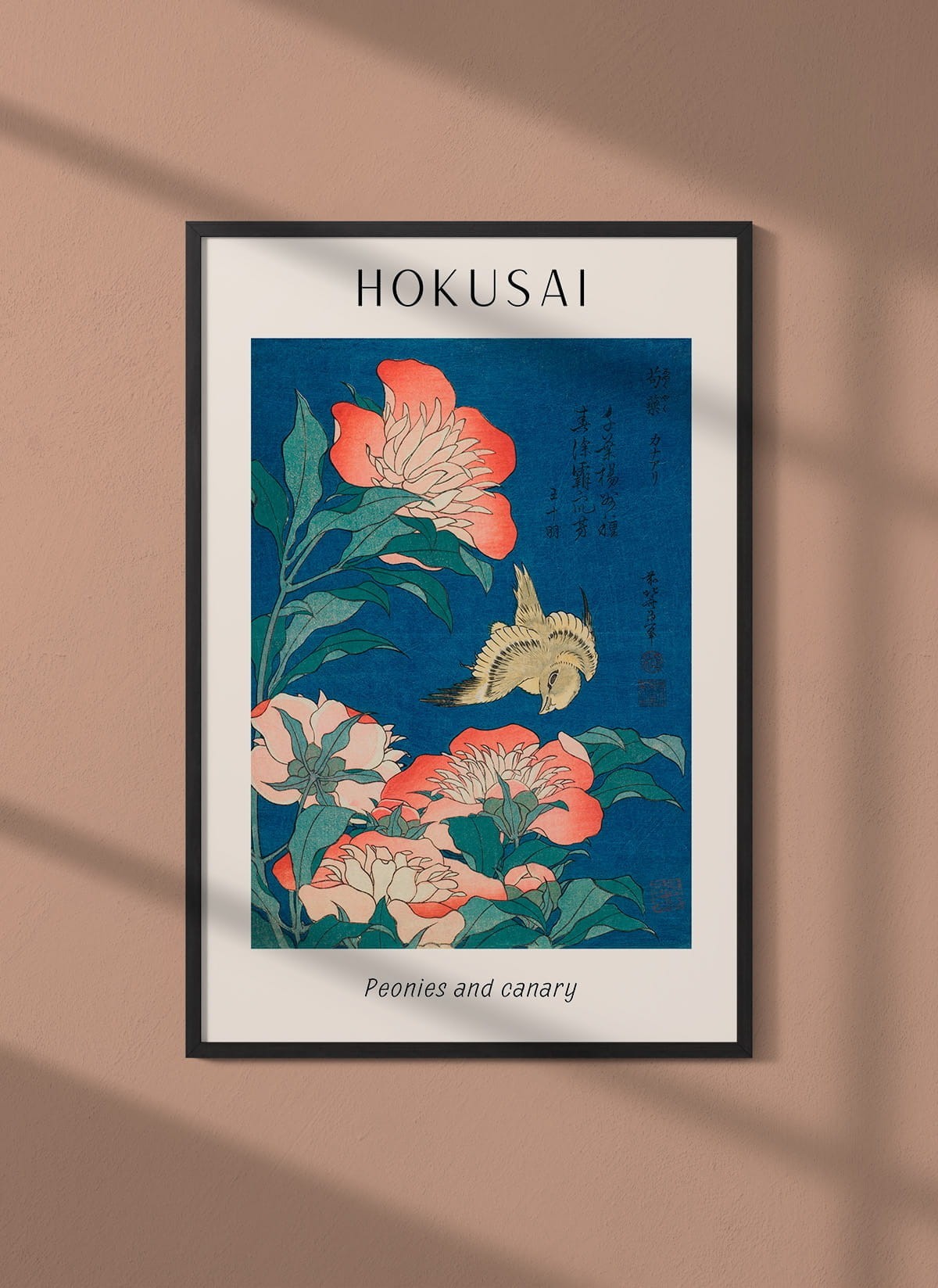 Affiche Hokusai "Peonies and Canary"