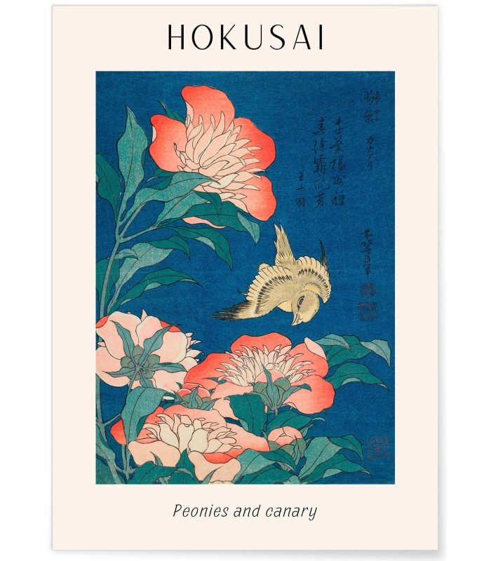 Affiche Hokusai "Peonies and Canary"