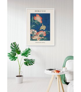 Affiche Hokusai "Peonies and Canary"