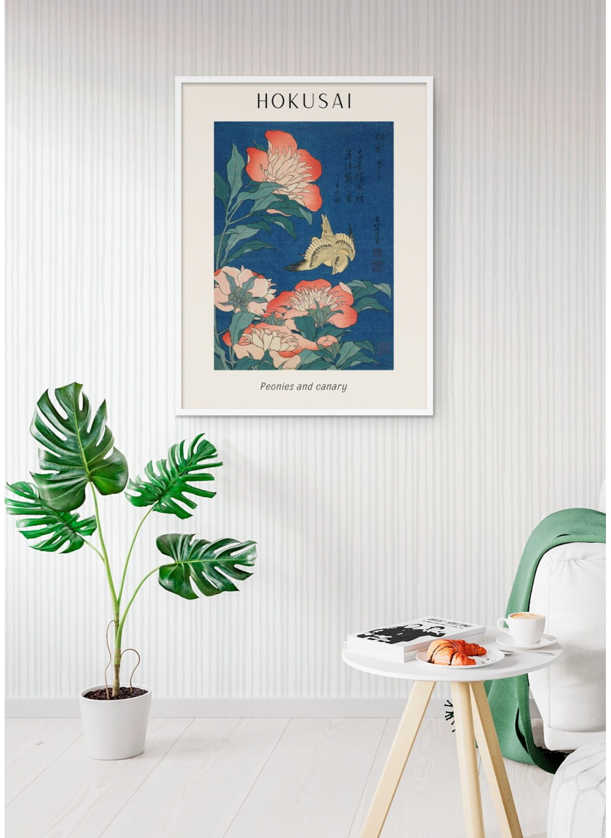 Affiche Hokusai "Peonies and Canary"