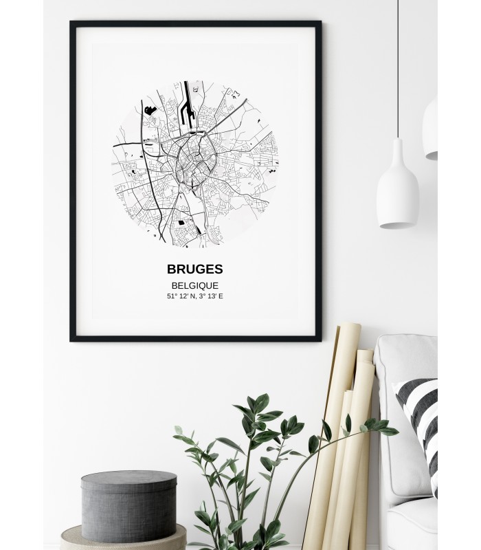 Affiche Carte Bruges